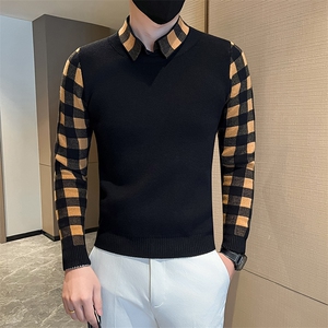 店主风秋冬新款小伙加厚假二件针织毛衣男301A-1/M65/P75控95图片