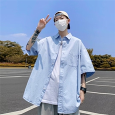 2024夏款男短袖衬衫纯棉纯色五分袖宽松衬衣CS316P35，男装衬衫，星座1013-1
