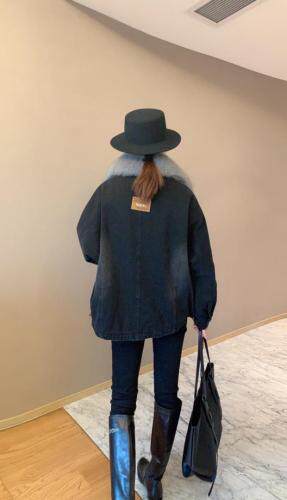 狐狸毛领中长款派克服，女装，肆尔