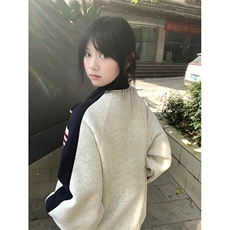 抖音得物高品质美式高街重磅结构织带拼接撞色立领卫衣外套CM41，女装短外套，电商A486-1