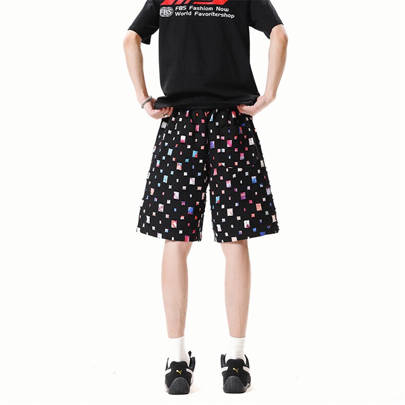 DK162-P32花白短裤男女夏季新款休闲冰丝沙滩中裤宽松百搭五分裤,男装牛仔裤,电商A178