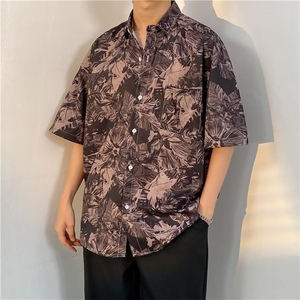 复古暗黑满印短袖衬衫男女夏季街头衬衫C1104 P26图片