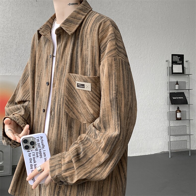 衬衫男秋季新款港风宽松灯芯绒扎染长袖衬衣CS3097-P42,男装衬衫,星座214-3