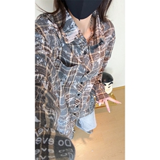 美式复古晕染格子衬衫男长袖高级感慵懒宽松外套C2260-特价P35，男装衬衫，电商A007