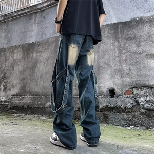 阔腿复古vibe解构拼接设计牛仔裤做旧水洗牛仔裤男NZK815-P58图片