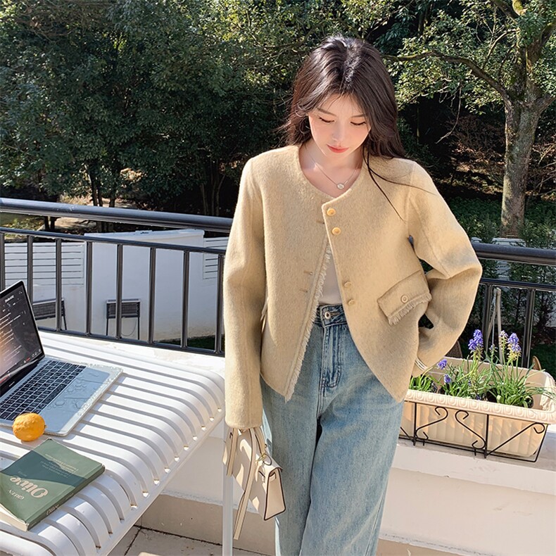 冬季新款超好看双面羊毛大衣外套女短款时尚上衣A509P195K298,女装短外套,2C268
