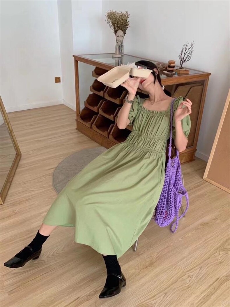 【现货】橡筋收褶连衣裙，女装连衣裙，里奈(5F)