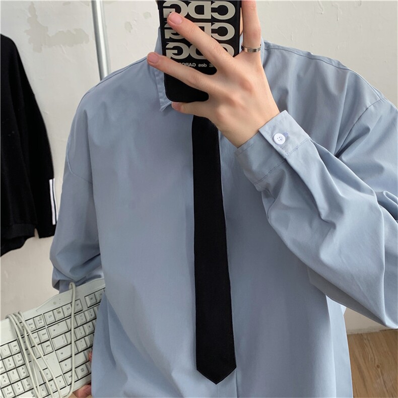 910A-C10秋装新款纯色简约小清新衬衫情侣休闲上衣男,男装衬衫,星座910A