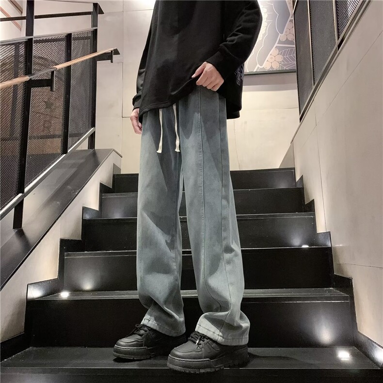 美式复古牛仔裤男加厚裤子小众宽松直筒阔腿裤冬RJ58-P43加绒53,男装牛仔裤,星座1008