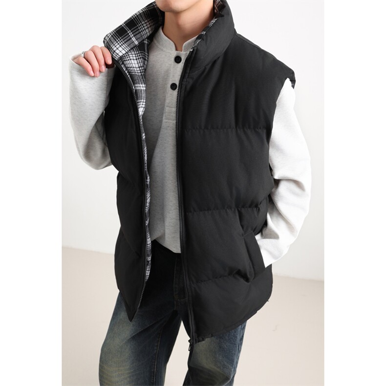 格纹拼接棉马甲背心男加肥加大码潮牌胖子宽松冬季厚款棉服袄港风图片