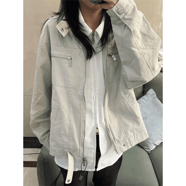 26春装高品质老钱风立领夹克外套男女美式潮牌拉链工装风宽松上衣，男装夹克，电商A486