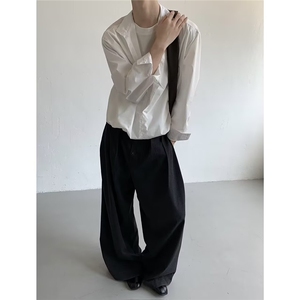 2025美式小众设计春秋极简风韩系休闲衬衫肩部拼色ins长袖衬衫男