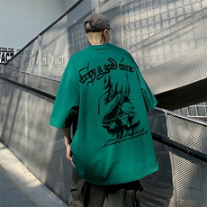 XZ517A-BK3025-P28大码男装2023原创涂鸦简约潮流情侣T恤重磅，男装T恤，星座517A