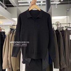 欧美翻领针织polo衫男高级感修身长袖2026v型叠领线衣保罗针织衫，男装针织衫/毛衣，星座715-4