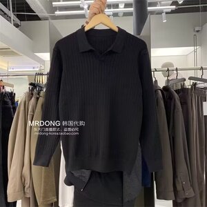 欧美翻领针织polo衫男高级感修身长袖2026v型叠领线衣保罗针织衫图片
