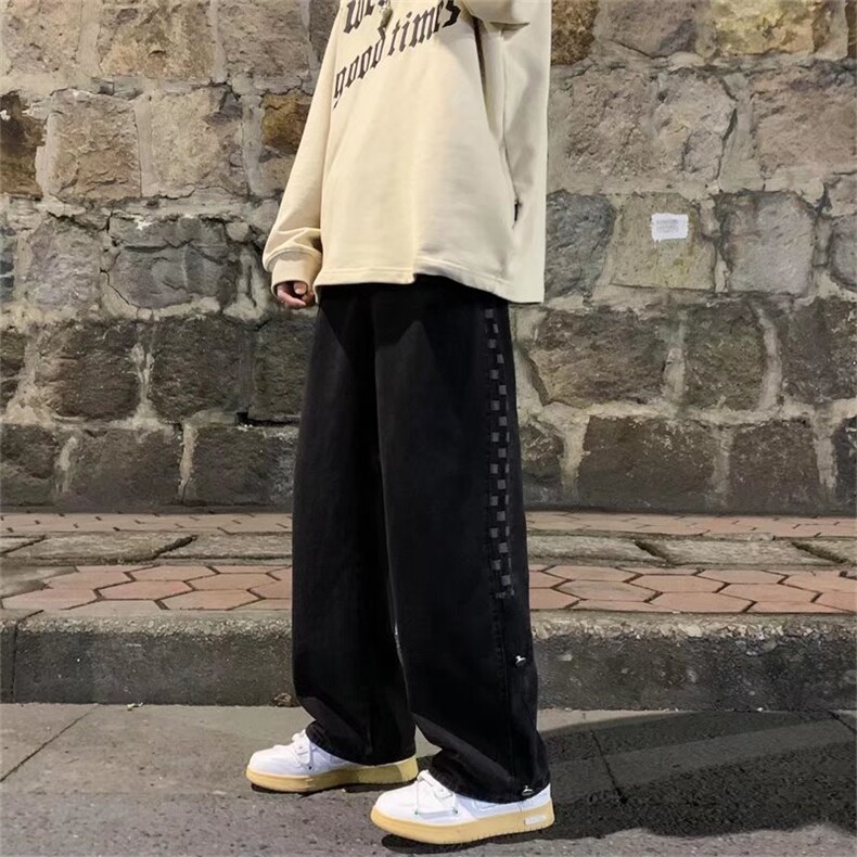 格子直筒牛仔裤男新款痞帅裤子潮流百搭ins港风高街长裤NK8500-45,男装牛仔裤,星座1008