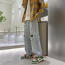 破洞牛仔裤男2023新款韩版宽松直筒休闲阔腿裤男K3170-P42，男装牛仔裤，星座512-2