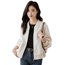 白色夹克外套女2025春秋款时尚宽松百搭休闲小个子菱格棒球服上衣，女装短外套，姿衣坊