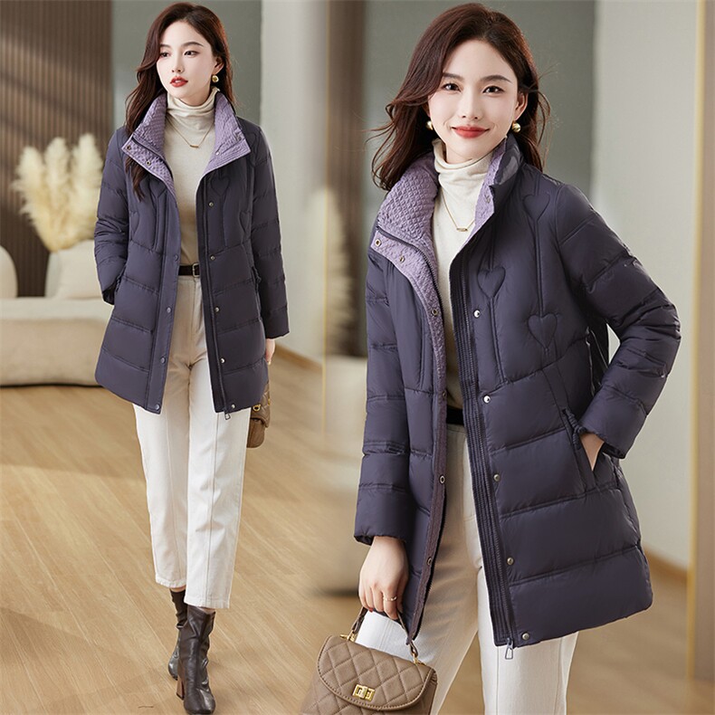 时尚保暖羽绒服女中长款修身显瘦立领外套,女装羽绒服,魅影