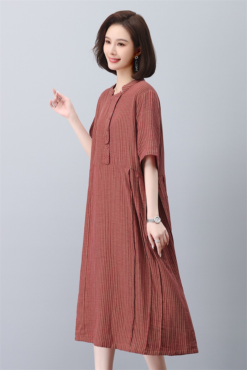 棉麻连衣裙夏季2025新款妈妈遮肚显瘦宽松a字裙亚麻裙子女中长款,女装连衣裙,叶笙衣
