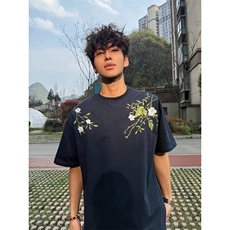 【有货】BK914CC-特P33花卉花环刺绣文字短袖T恤男女，男装T恤，星座1007（原301D）