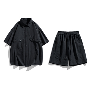 夏季套装男高品潮牌五分袖衬衫大码短裤两件套DSA157-1-C67-P95图片