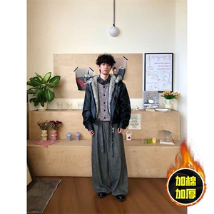 现货冬季美式潮牌痞帅PU皮机车服棉衣毛毛绒狼王座山雕皮棉服图片