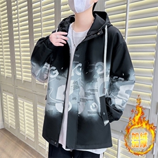 新款冬季潮牌休闲渐变印花加绒连帽大码夹克男外套A436-620-P75，男装夹克，电商A436