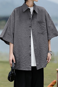 8XL-M泡泡纱盐缩肌理短袖衬衫男夏季冰丝外套防晒衬衣DC28011P36图片