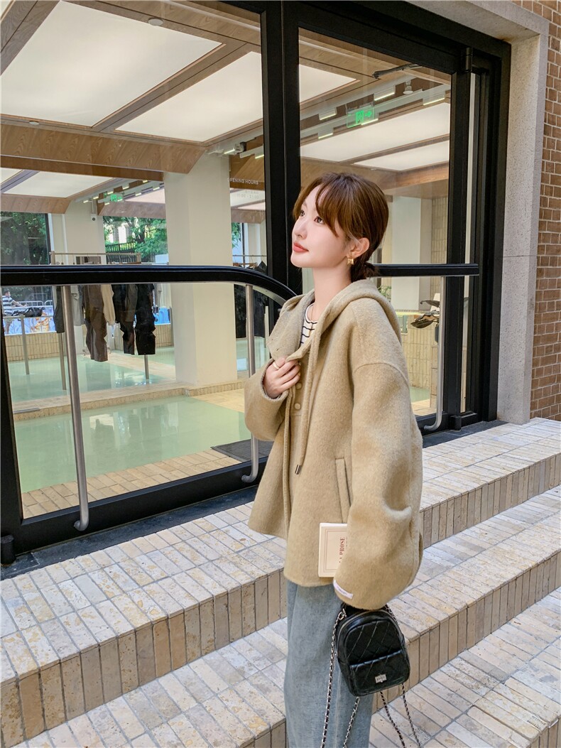 【有买家秀】短款双面羊毛外套1C045-H111P255K358,女装毛呢外套,红龙果