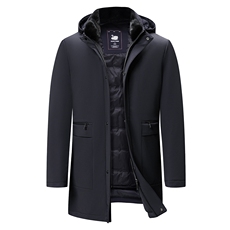 冬季男士中年中长款休闲连帽白鹅绒羽绒服男保暖外套SJ6610-P500，男装羽绒服，电商B212（原钱塘6029）