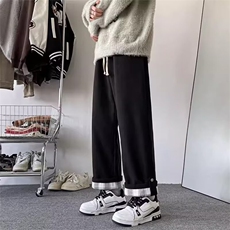 工装阔腿男秋冬加绒宽松韩版百搭直筒翻边格子休闲裤潮MK625P47，男装工装外套，星座1013-5