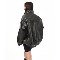 美式重磅pu皮棉衣棉服宽松铆钉绣花设计加厚外套225-2-Y210-P150，男装皮衣，星座225-2