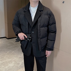 冬季高品质棉服男设计感毛呢拼接西装领假两件保暖棉服M125-P170，男装西服套装，电商B267