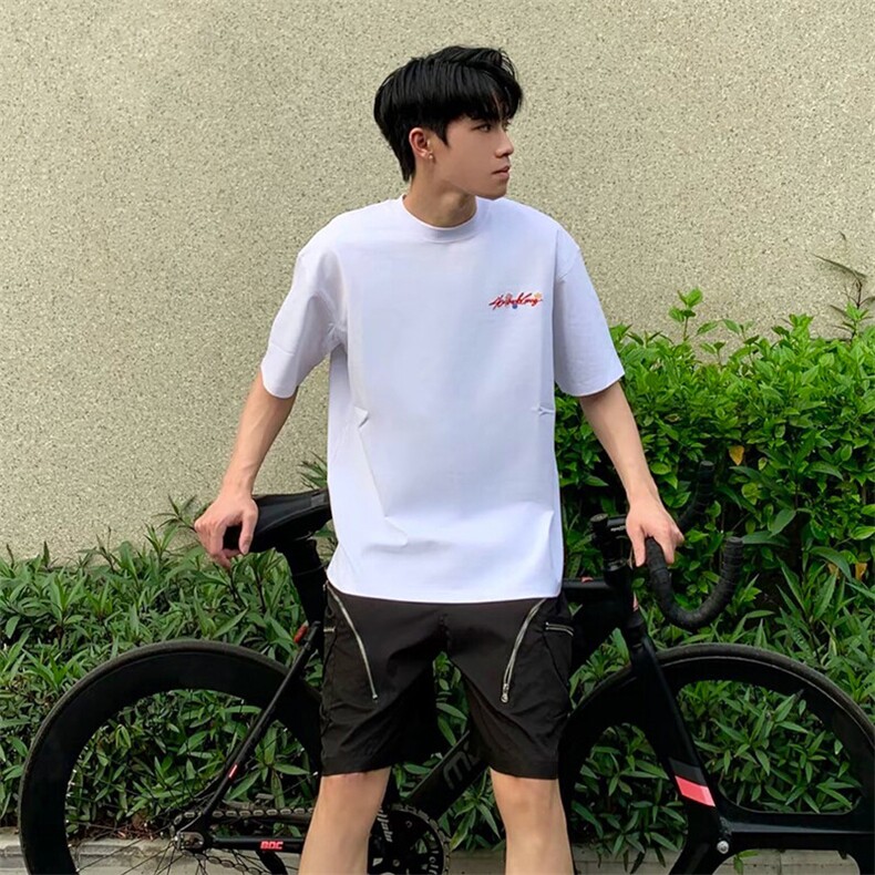 万针全刺绣工艺抖音得物高品质260克重磅纯棉双纱美式高街短袖T恤,男装T恤,电商A486