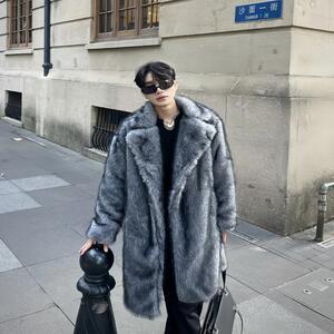 WT149-P150 保暖抗寒狐狸毛外套男士冬季时尚百搭仿皮草毛毛大衣图片