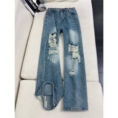 B221美式ins高街暗黑宽松直筒破洞牛仔裤LK25500-特P45控78，男装牛仔裤，电商B221