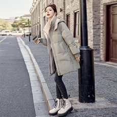 加厚保暖中长款羽绒棉服女2024冬季新款宽松洋气爆款连帽棉袄外套，女装棉衣/棉服，雅佳俏