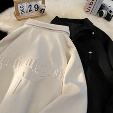 麂皮绒钢印字母夹克男翻领春秋棒球服休闲外套6006-P60控108，男装夹克，星座207
