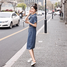 时尚显瘦牛仔连衣裙夏季新款气质淑女风百搭修身短袖裙装，女装连衣裙，秋水欣儿