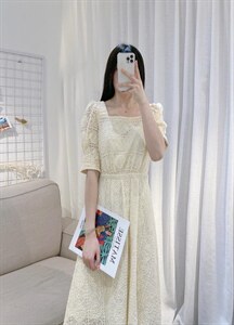 DINO BIENS【现货】 夏季新款  定制方领蕾丝连衣裙图片