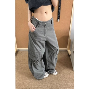 高街复古阔腿工装裤男女宽松直筒裤子秋冬弯刀休闲裤LN13511-P60图片