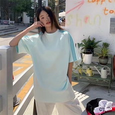 抖音得物品质二开240克宽松纯棉美式潮牌印花三条杠中性风短袖T恤，男装T恤，电商A486-1