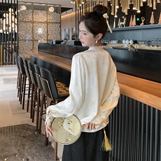 新中式轻风斜襟上衣缎面衬衣女款春秋古风立领衬衫女，女装衬衫，秀美人生