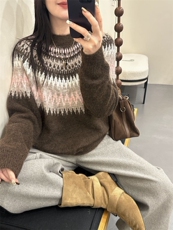 2025年冬季费尔岛长毛半高领，女装羊毛衫，臻纶羊绒