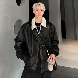 美式高街棉服男款冬季加绒加厚皮外套潮牌保暖宽松防寒机车服p128图片