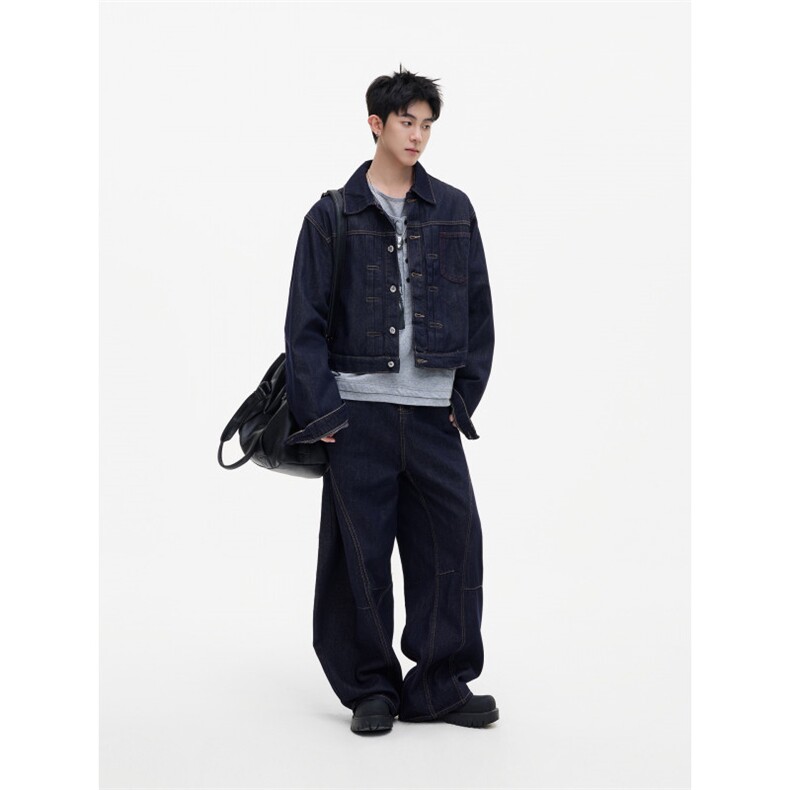 弯刀牛仔套装立体裁剪弧形明线牛仔裤女TZ041-P118，男装休闲套装，星座308B-2