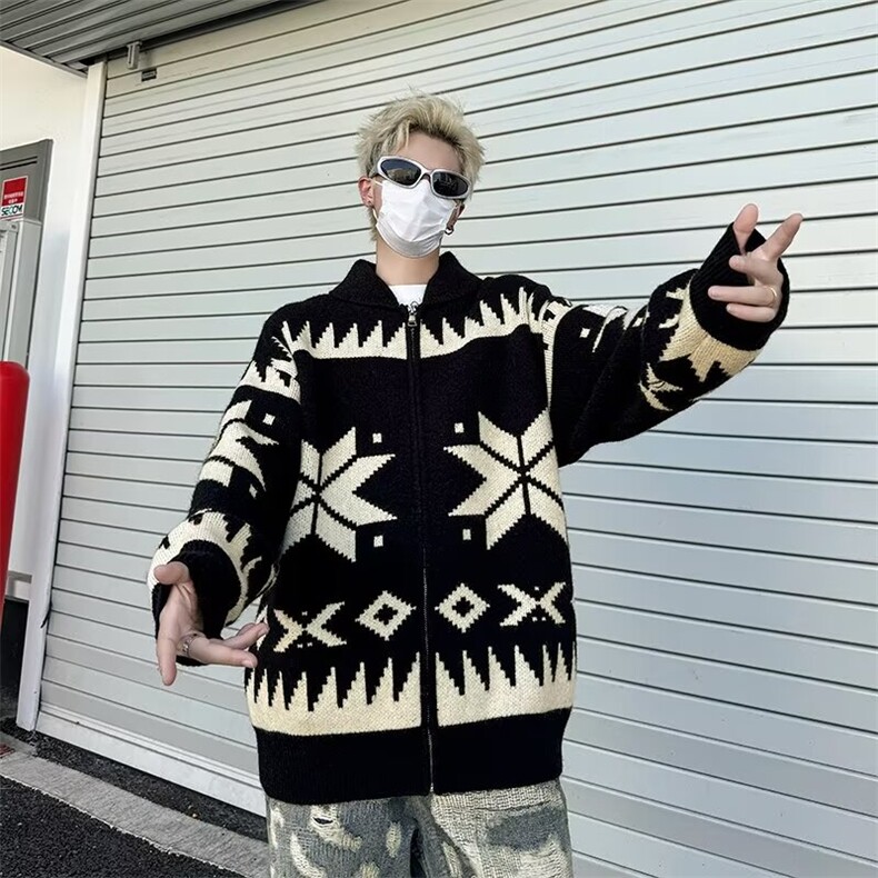 针织衫外套男士秋冬季新款美式宽松开衫毛衣男生潮牌休闲翻领夹克,男装针织衫/毛衣,星座410-7