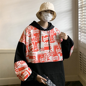 特P55限98 高品质纯棉2024秋冬拼接复古连帽卫衣男潮流上衣XW221图片