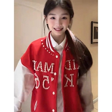 珍珠红色棒球服撞色夹克外套JK0116-P100，男装夹克，星座313A(原308A-2)